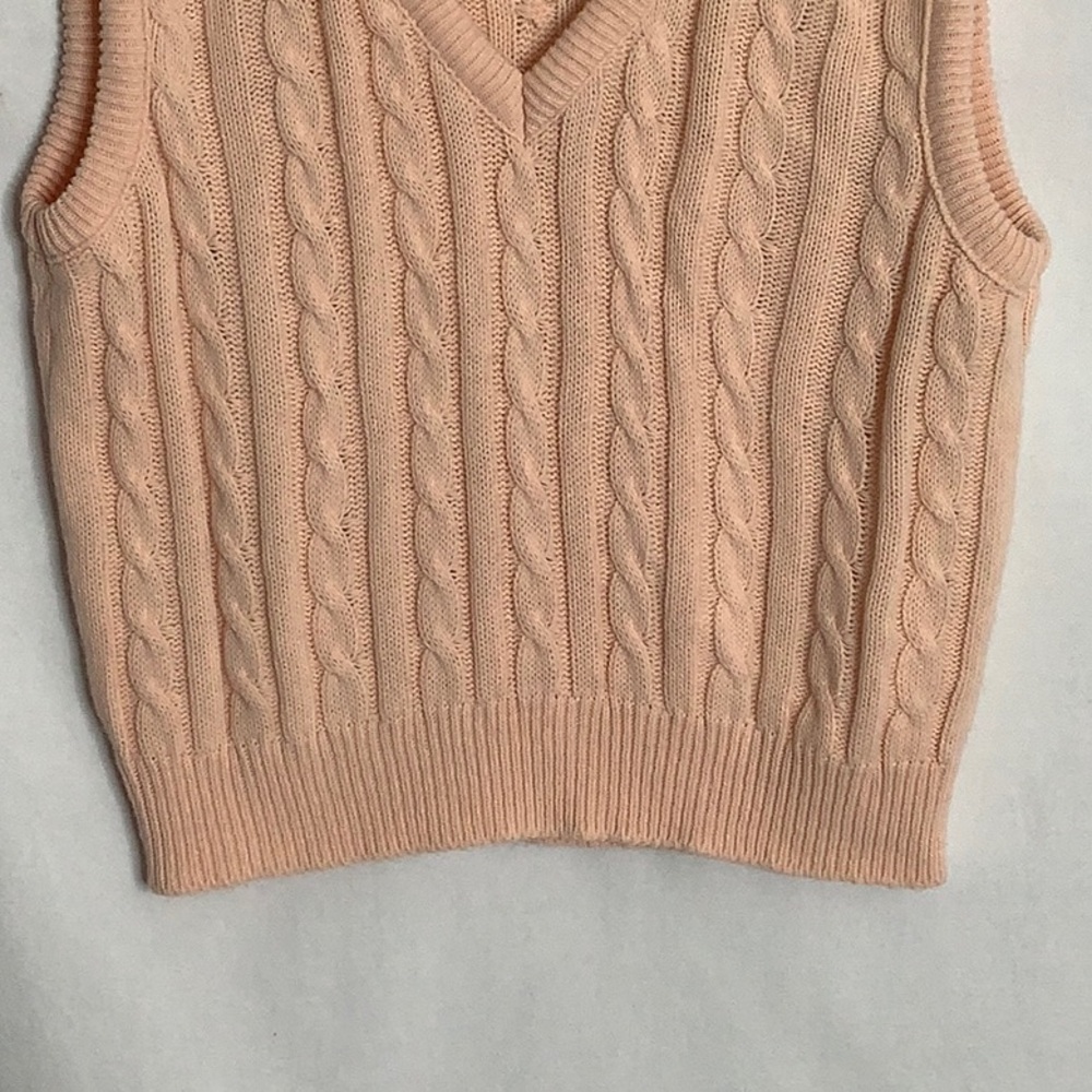 Vintage Peach V-Neck Cable Knit Sweater Vest Size M Preppy Academia - Picture 4 of 11